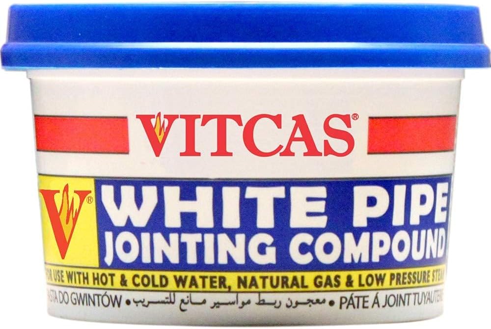 VITCAS White Pipe Jointing Compound โ Threaded Joints- Suitable for hot and Cold Water Services- Low Pressure steam- Easy to Apply- Smooth Consistency -400grams
