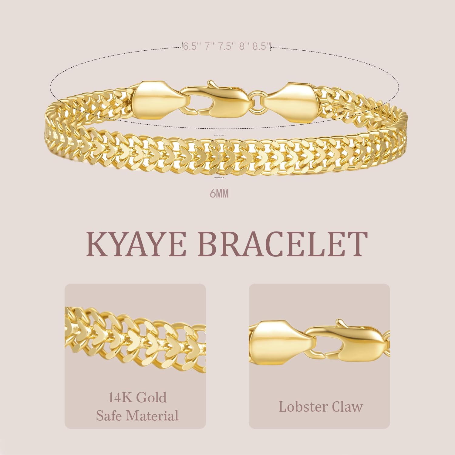 14K Gold Bracelets For Women Men Non Tarnish Gold Cuban Link Chain Dense Double-Row Design Fixed Sizes Mens Charm Bracelet Women’s Ideal for Gift Trendy Jewelry 6.5, 7, 7.5, 8, 8.5in