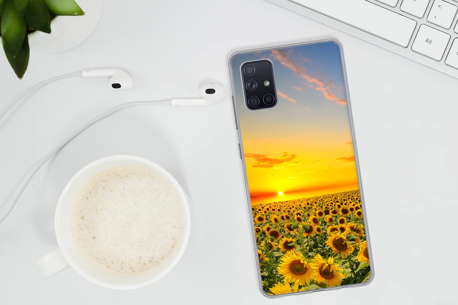 MuchoWow Funda para Samsung Galaxy A51 5G - Flores - Girasol - Atardecer - Noche - Naranja - Funda de Silicona/Funda Blanda para teléfono móvil