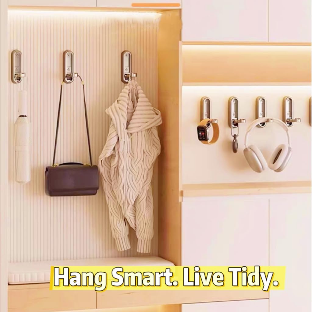 4 Pack Gold Folding Wall Hooks - Heavy Duty 40lbs Foldable Coat Hooks for Bathroom, Closet & Entryway | Decorative Zinc Alloy Towel/Robe/Bag Hangers | Space Saving Wall Mounted Hooks