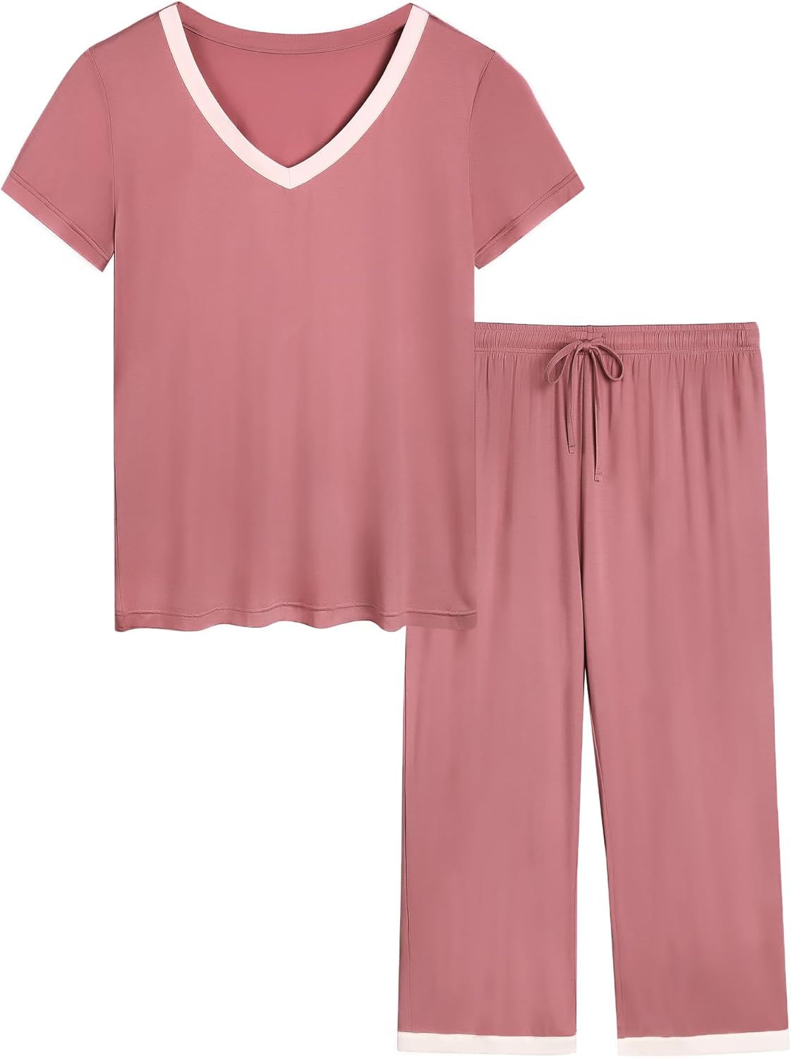 Joyaria Womens Pajama Sets Short Sleeve and Capri Pants Soft Bamboo Viscose 2 Pieces Sleepwear Lounge Set