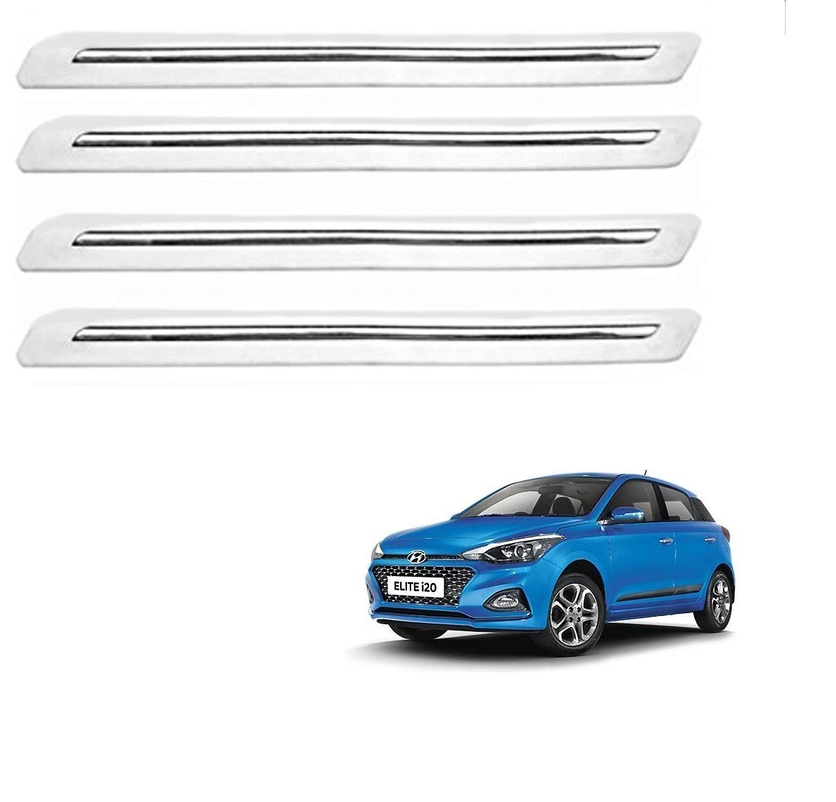 Kozdiko Car Single Chrome White Bumper Protector Set of 4 Pcs for Hyundai Elite i20