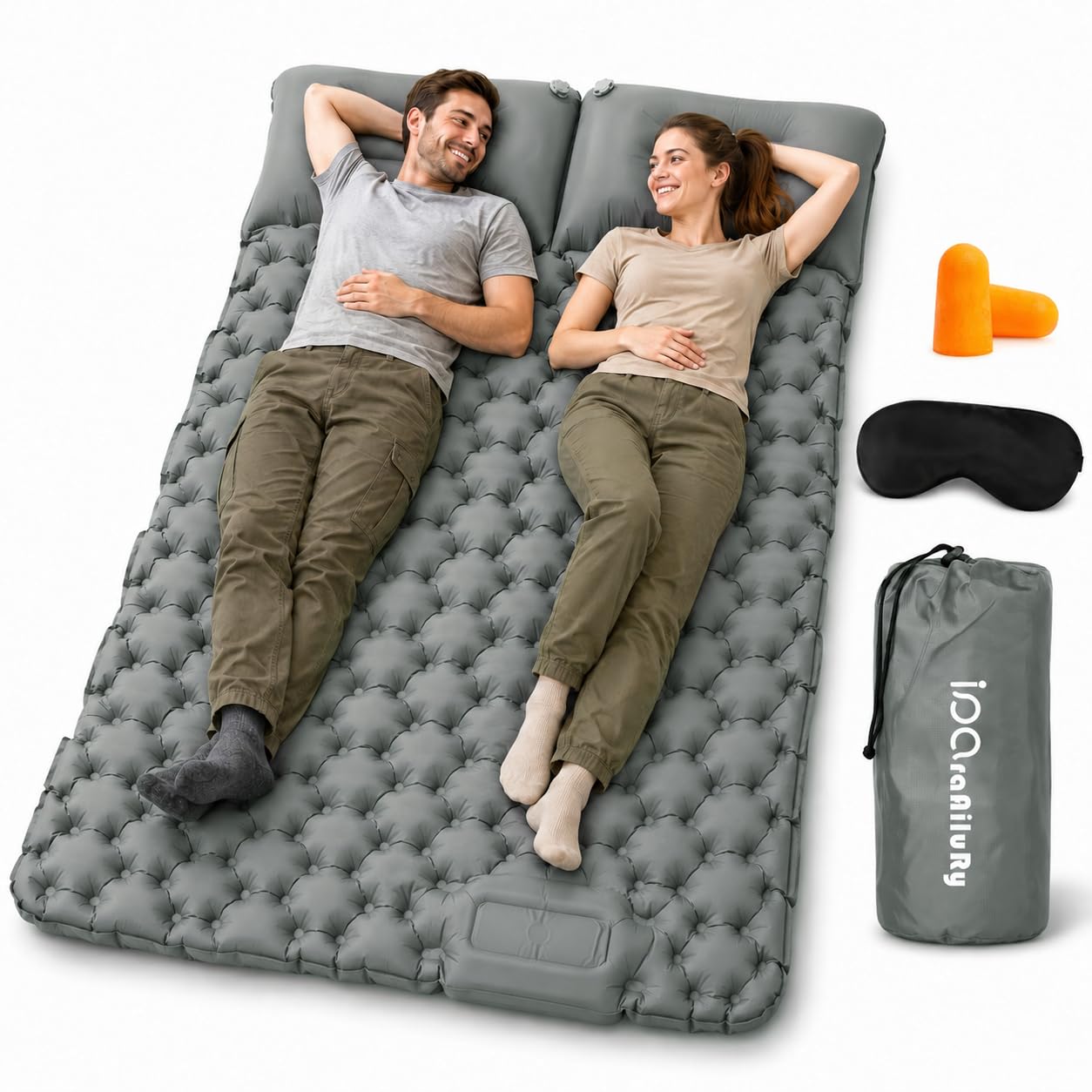 Matelas Autogonflant 2 Personnes, Matelas de Camping Autogonflant avec Pompe à Pied, Portable Tapis de Matelas Pneumatique pour la Randonnée, Plage, Voyage, Pique-Nique