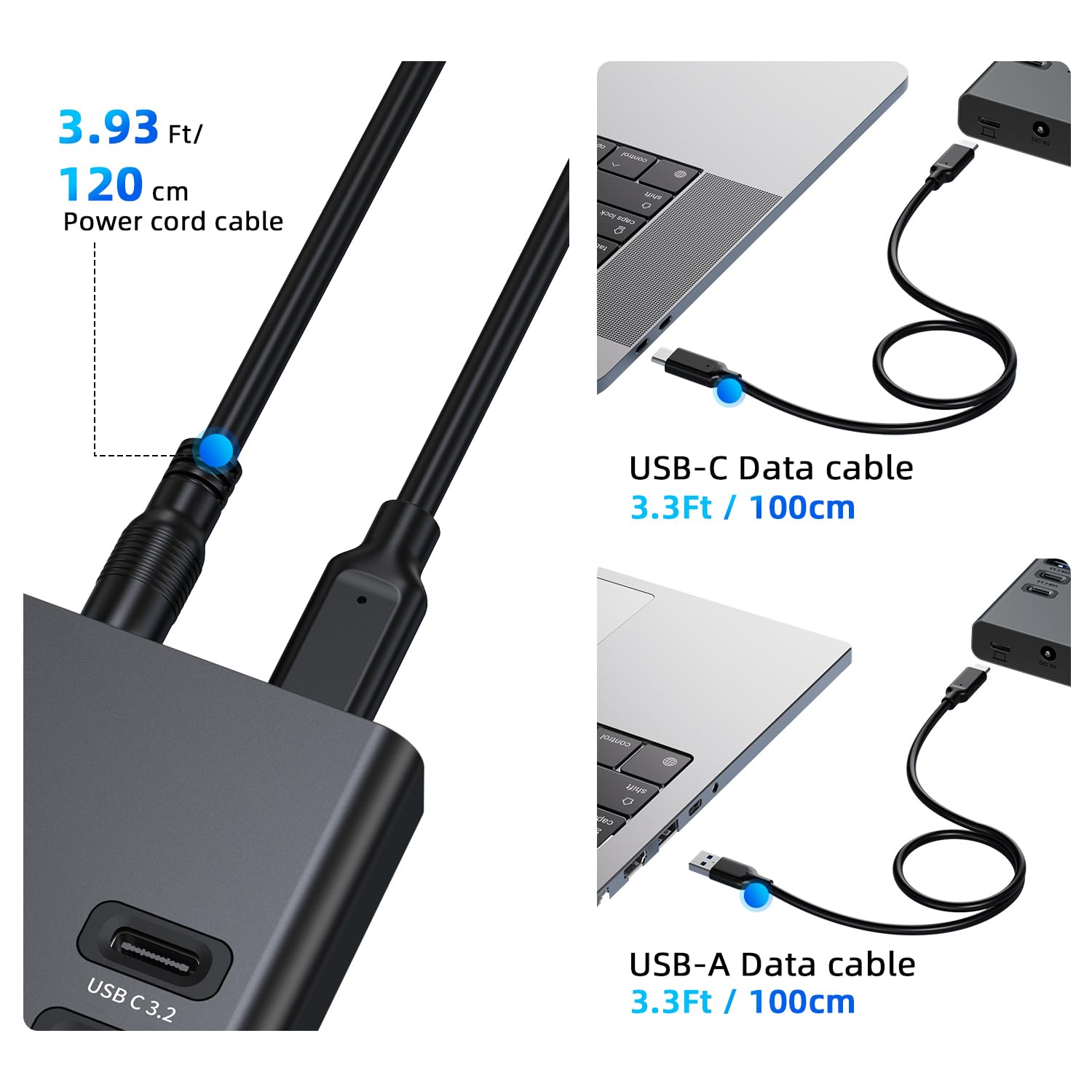 VANGREE Hub USB 3.0 Hub de 17 puertos 90 W (10 puertos USB 3.0 + 3 puertos de carga rápida QC24W + 2 puertos USB-C 3.0 + lector de tarjetas SD/TF), interruptores individuales de encendido/apagado