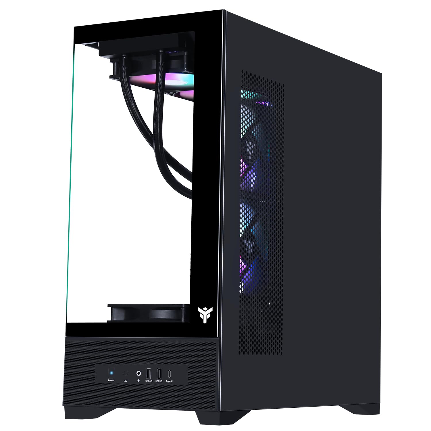 Itek Case Gaming SHOWBUI 37B – Tower ATX con 3 Ventole ARGB 12 cm, USB-C, 2x USB 3.0 e Pannelli Laterale & Frontale in Vetro Temperato