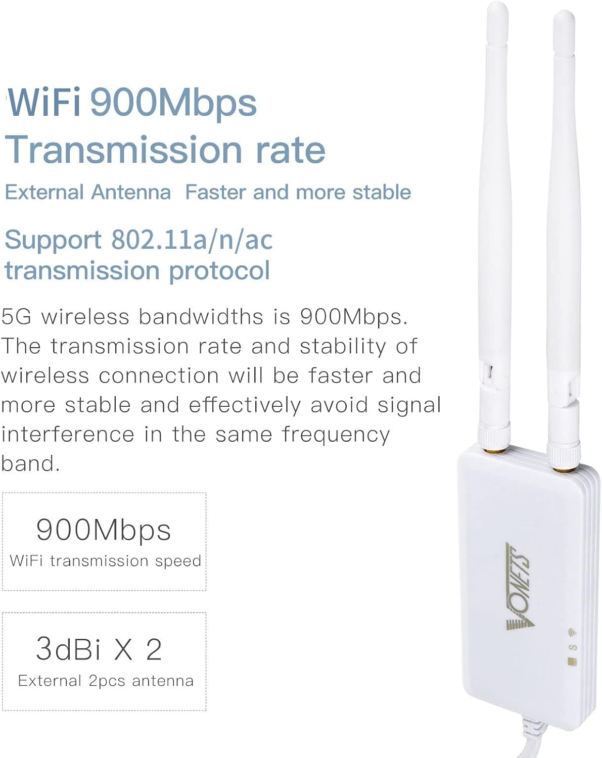 VONETS Industrial Mini 5GHz WiFi Bridge/Router WiFi to Ethernet Adapter 802.11a/n/ac(900Mbps) 2 RJ45 Ports/Antennas USB/DC Powered (DC5V-24V) for DVR Monitoring PLC Medical Device VAP11S-5G