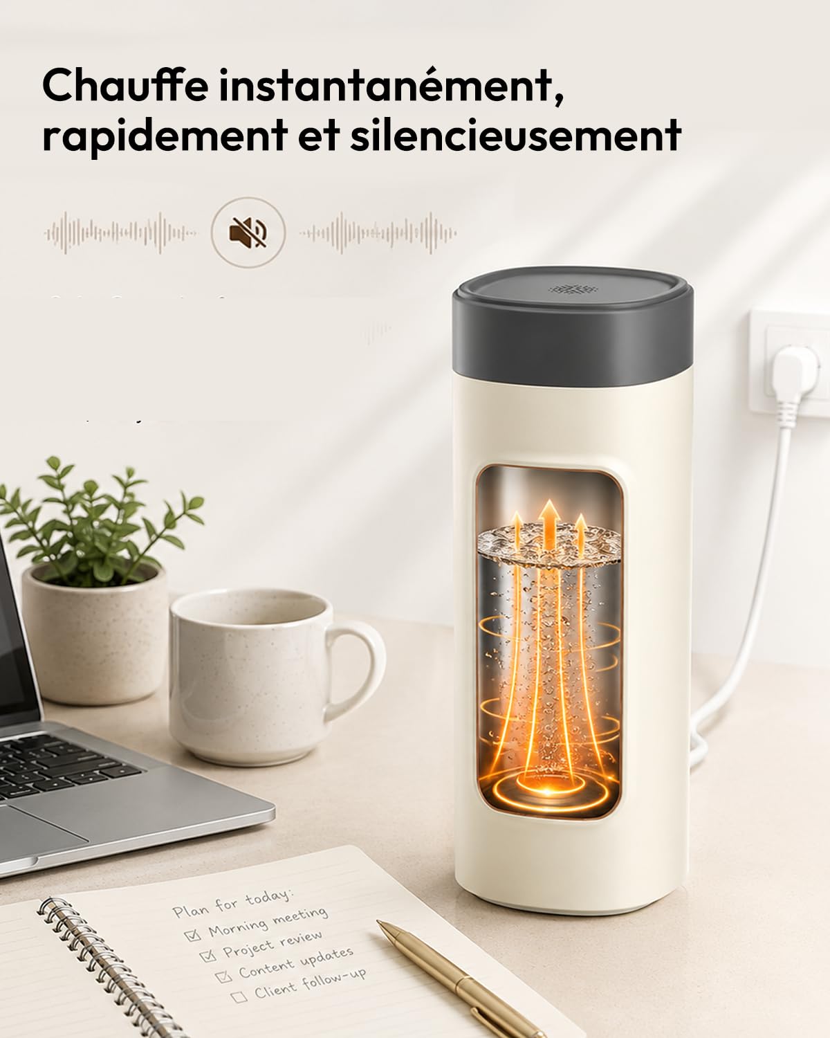 Maestri House Petite bouilloire de voyage 6 en 1, 550 ml, beige, chauffage rapide, doublure intérieure en acier inoxydable 304, pour thé, café et lait de bébé, utilisation filaire