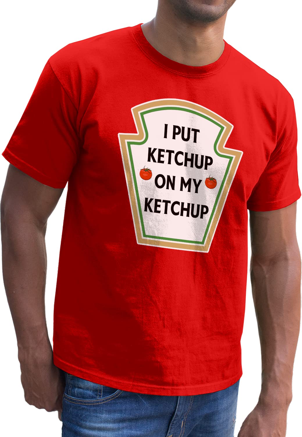 SmartyPants I Put Ketchup On My Ketchup T-Shirt Top Black British Tomato Sauce Condiment Red Dip Catsup Funny Joke Hilarious Fun Phrase Saying Play Words Gift Present (Medium, Red Prime)