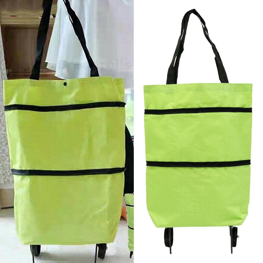Maxbell Foldable Shopping Trolley Bag With Wheels Food Organizer Vegetables Bag Green