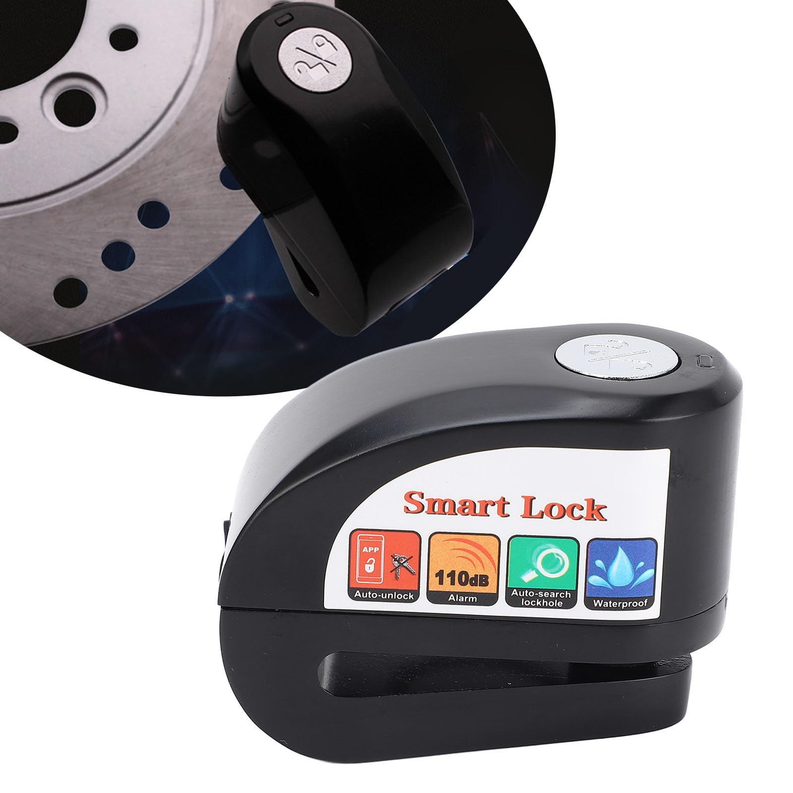 Blocco Disco con Allarme, Blocco Freno a Disco per Moto Bluetooth, Blocco Freno Antifurto Antipioggia 115dB 5,5 Mm, per Moto, Scooter