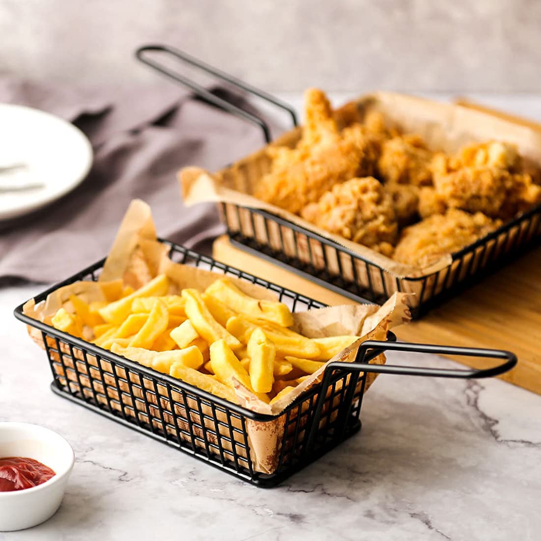 ZNZNANG Roestvrijstalen vierkante frituurmand keuken rechthoekige friet mand kookmand voor friet ui ring keuken restaurant gereedschap (zwart rechthoekig