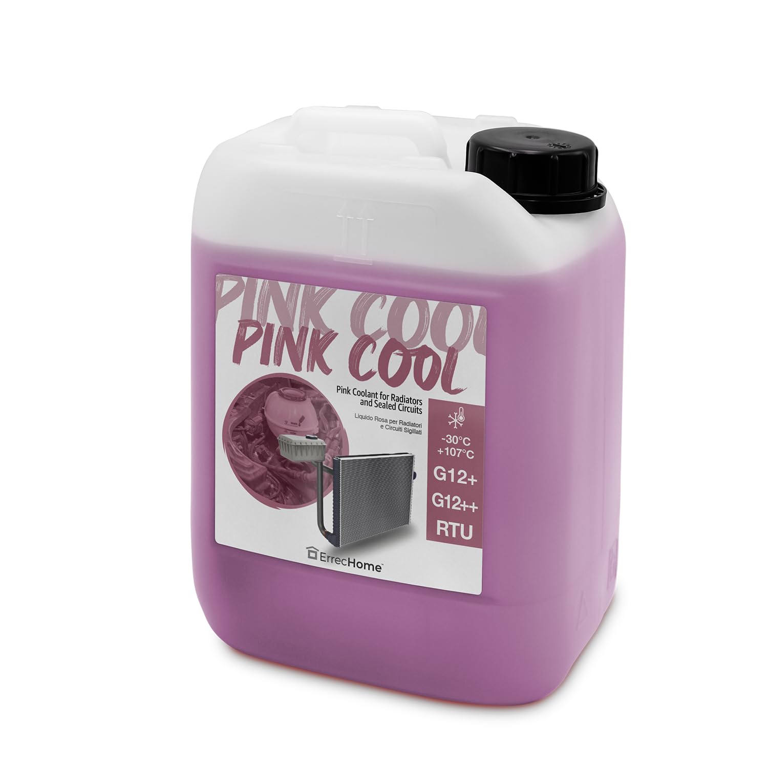 Pink Cool, Pink Coolant and Antifreeze -30°C/+107°C, Formulation with 100% silanized Si-OAT inhibitor package, G12+, G12++, Ready to Use, 5 Litre