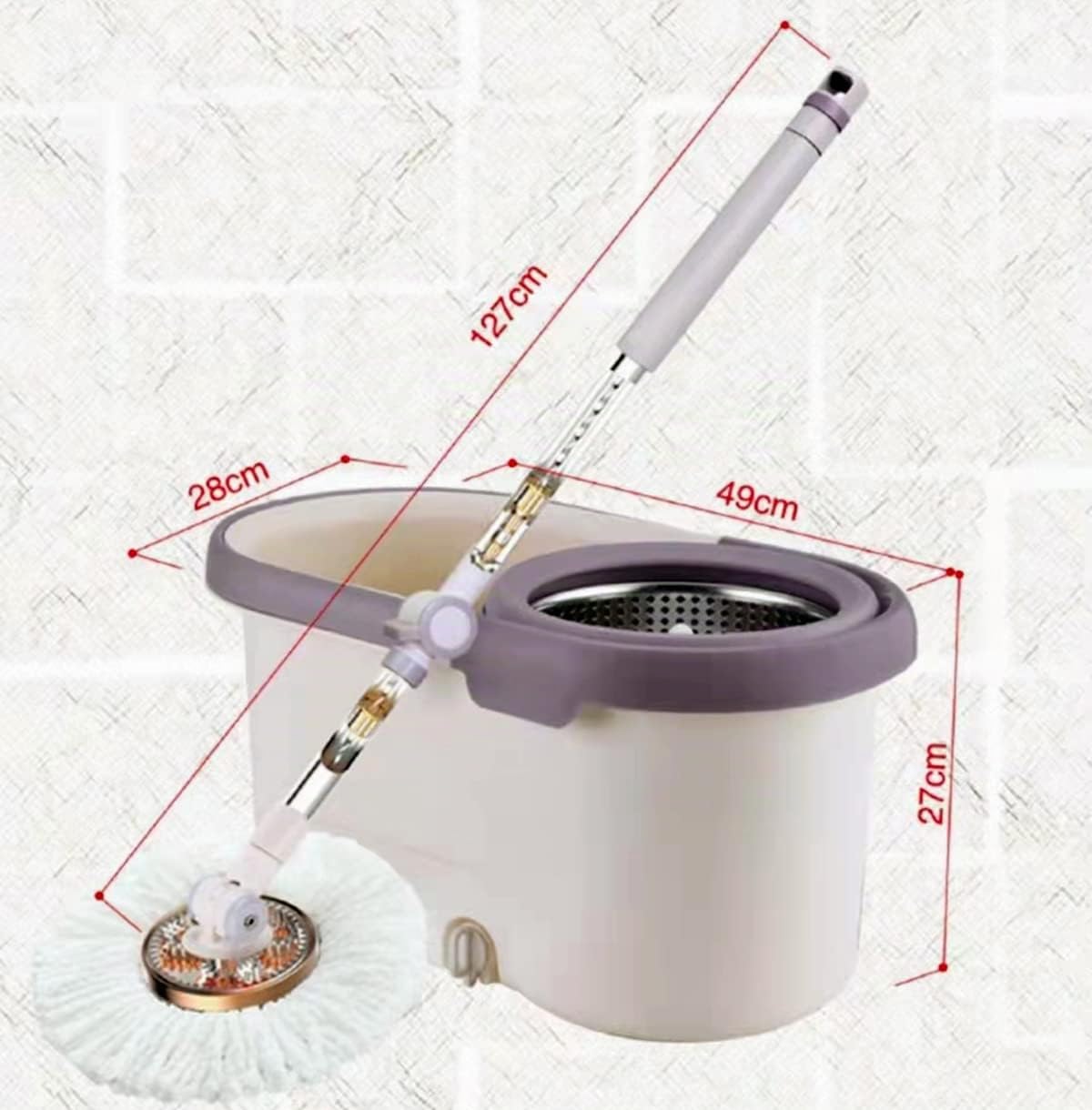 Juego de Fregona y Cubo con Escurridor Automático, Mopa de Microfibra 360° para Limpieza del Hogar, Incluye 1 Repuesto Adicional (Cabeza+ 1 Juego de fregona)