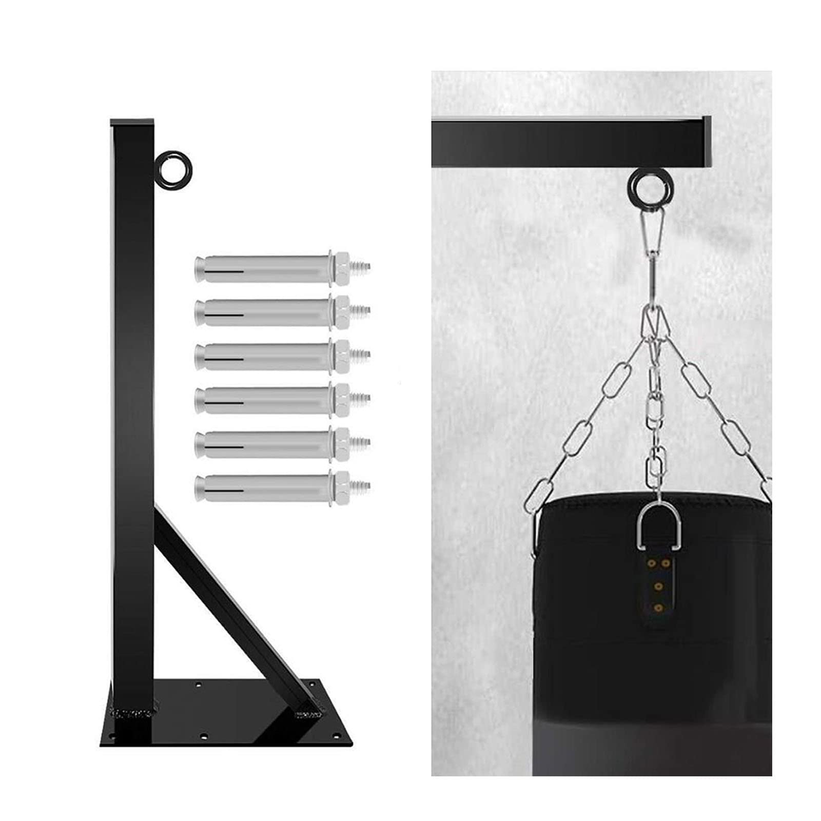 Staffa da Parete per Sacco da Boxe 40cm/60cm/80CM - Supporto da Muro in Acciaio Che Sostiene 300KG per Sacco Pesante, Manichino Appeso per Allenamento MMA, Kickboxing,Nero,60x25x13cm