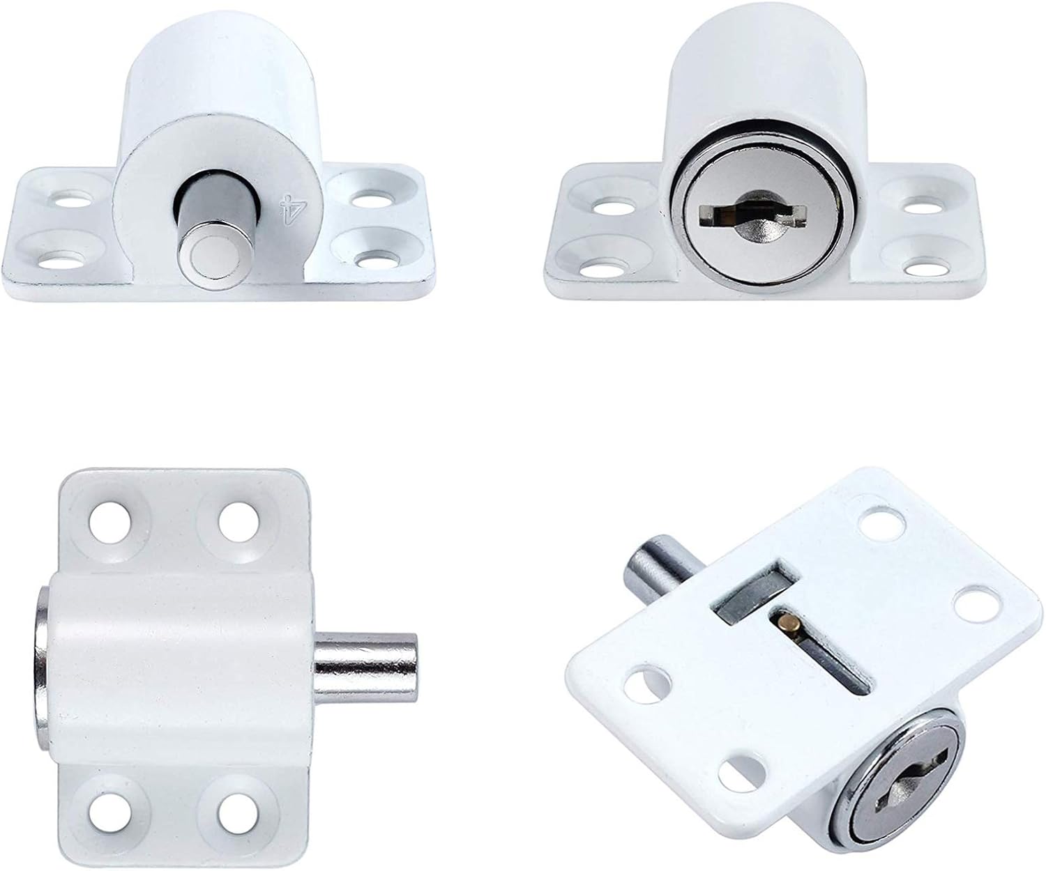4PCS Sliding Window Lock Security with Key for Sliding Door, Child Safety Locks Home Security Childproof Door Lock, Aluminum Protective Anti-Theft Lock Push Window Kids, White