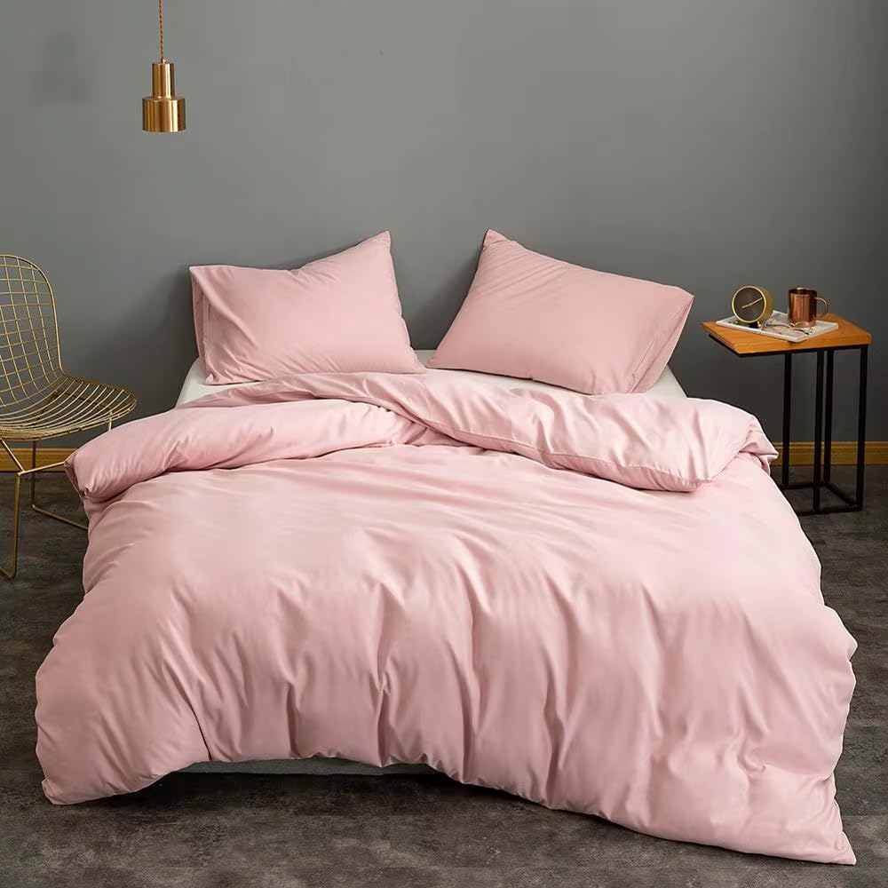 Housse de couette 240x220 rose ultra douce pour literie sans repassage