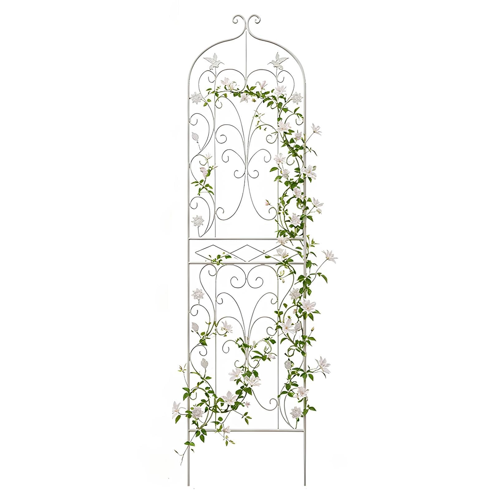 Rankgitter 180 x 50 cm 200 × 50 cm Metall Rankhilfe mit Vogeldesign Spalier für Zimmerpflanzen, Pflanzenspalier für Kletterpflanzen Tomaten Blumen(White,50x220cm/19.7x86.6in)