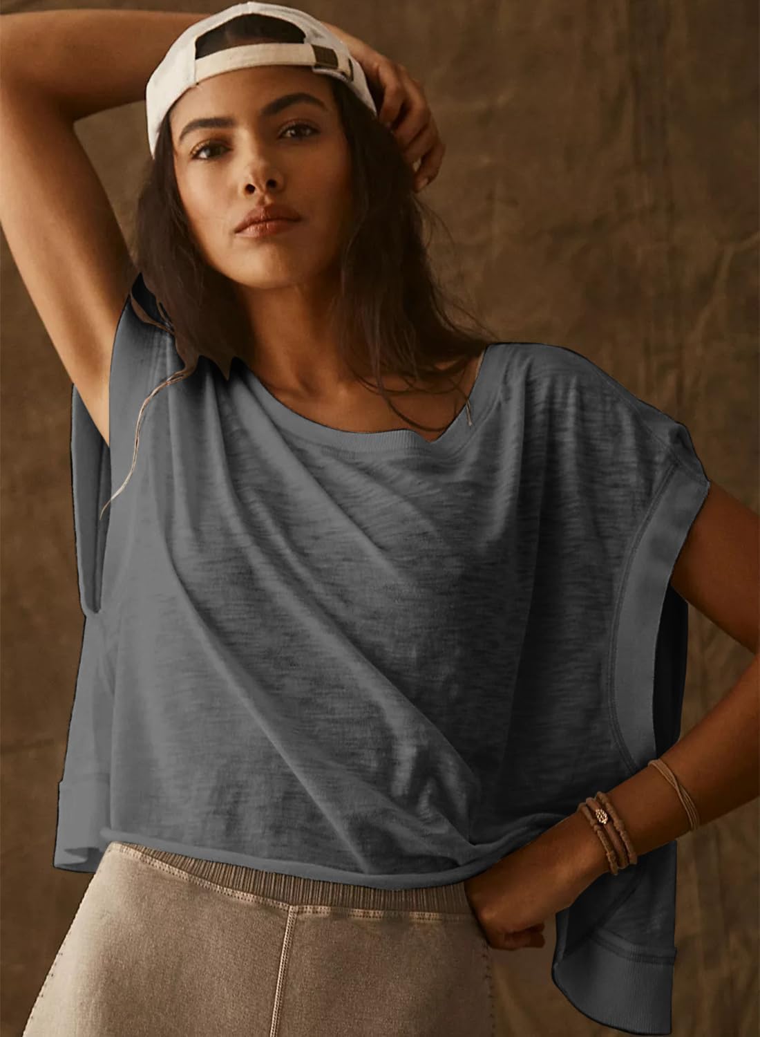 EYZH Women's Open Back Workout Top - Short Sleeve Yoga Crop Shirt, Loose Yoga Gym Crop Top - Image 2