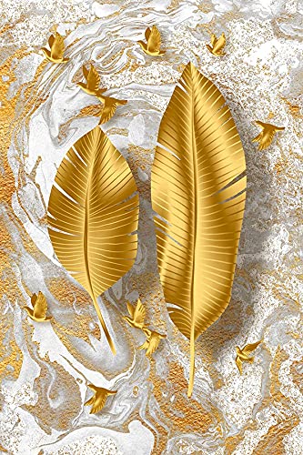 Kits Peinture Diamant 5D Strass Broderie Complète Plume d'or et Canevas Mosaïque Salon 50x120