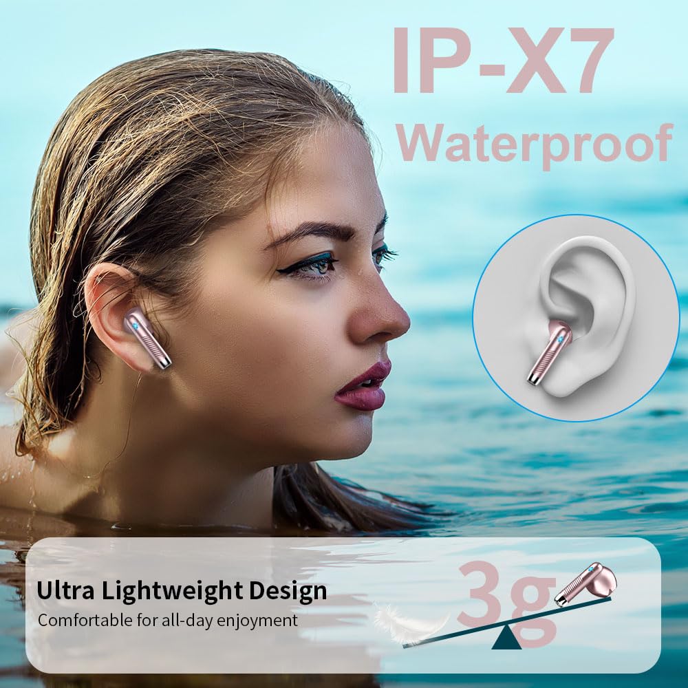 Cuffie wireless Bluetooth 5.4 HiFi stereo, riduzione del rumore ENC | 42H - Cuffie wireless Bluetooth con driver da 13 mm, design mini da 3,5 g, display LED, USB-C, IP7, cuffie iOS Android