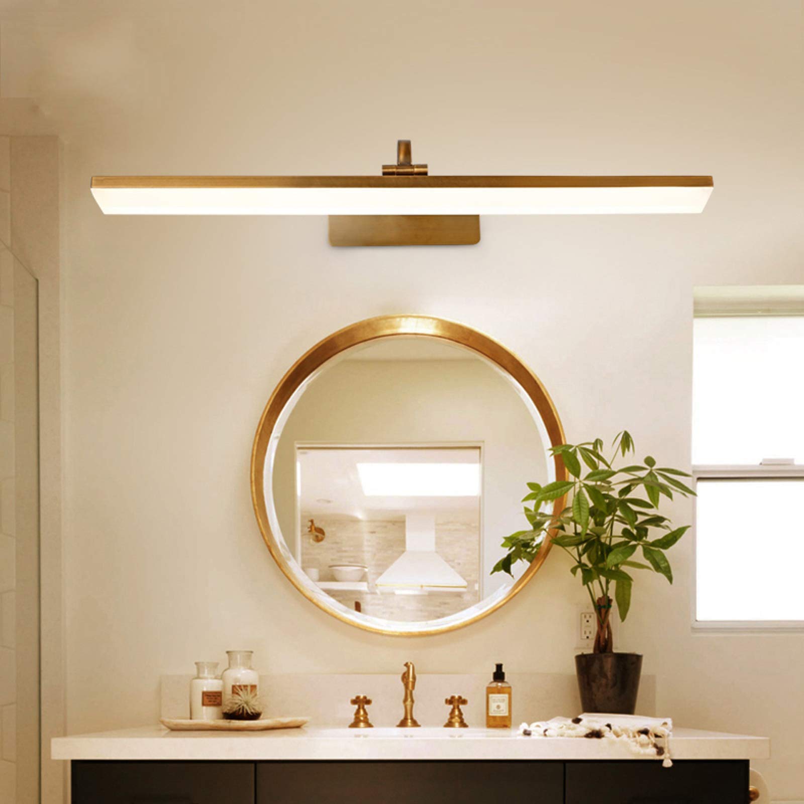 Rétro éclairage Avant de Miroir de Salle de Bains, lumières de Miroir en Bronze à LED avec 180 ° Rotatif; Tête de Lampe, Blanc Chaud 3000K, lumières d'armoire à Miroir en métal Vintage pour restauran