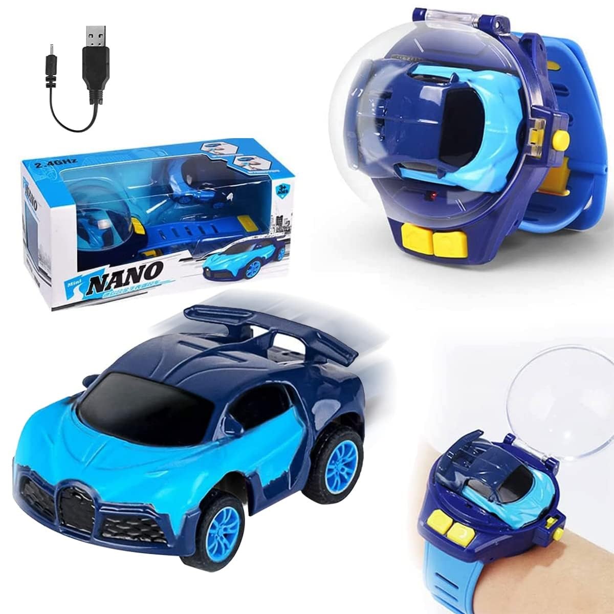 Remote Controlled Watch Car RC Toy, Mini Wrist Watch Remote Control Car Toy for Racing Racing of Boys/Girls 8-14 Years for Birthday, Christmas (Blue Bugatti)-image-40