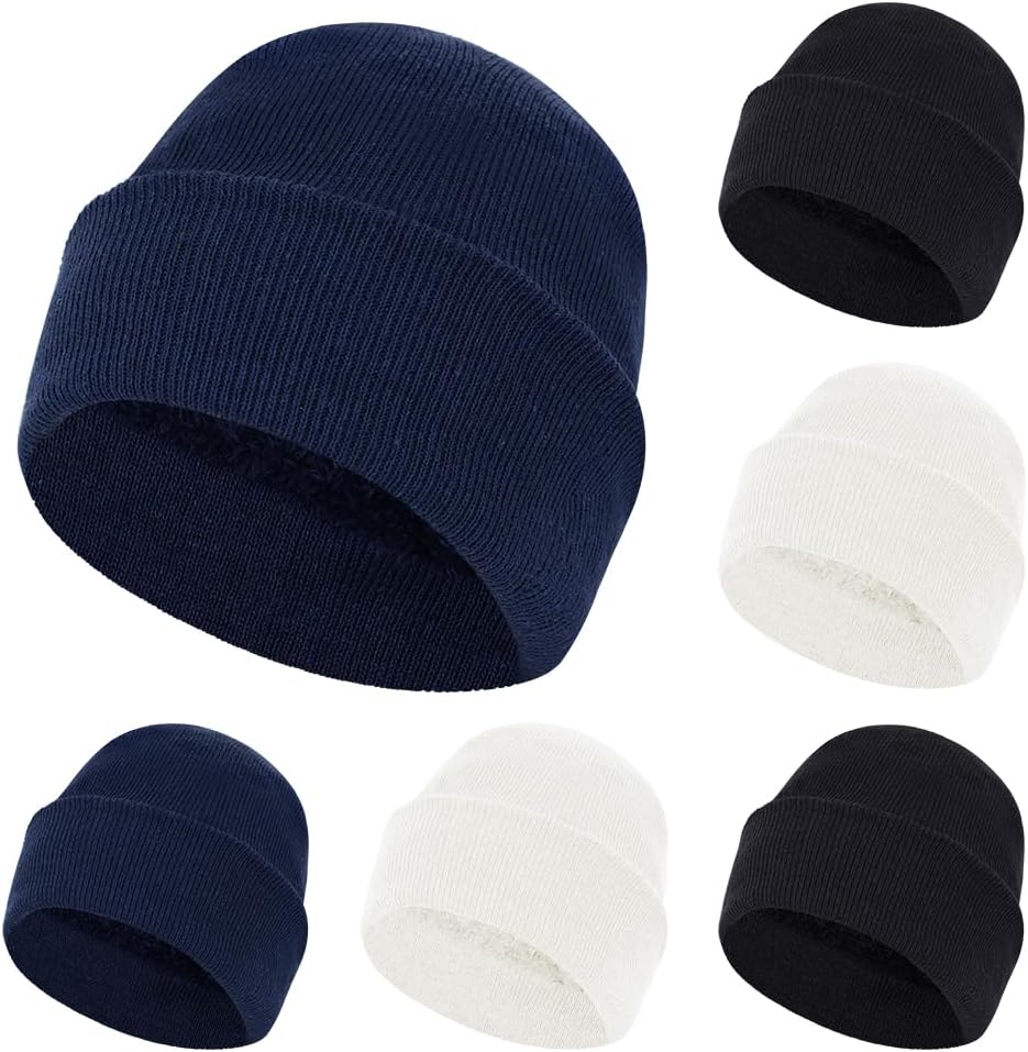 ZH 6 Pack Men's Winter Knit Beanies with Fleece Lining, Warm Stretchy Skull Caps for Cold Weather, Unisex Thermal Hats