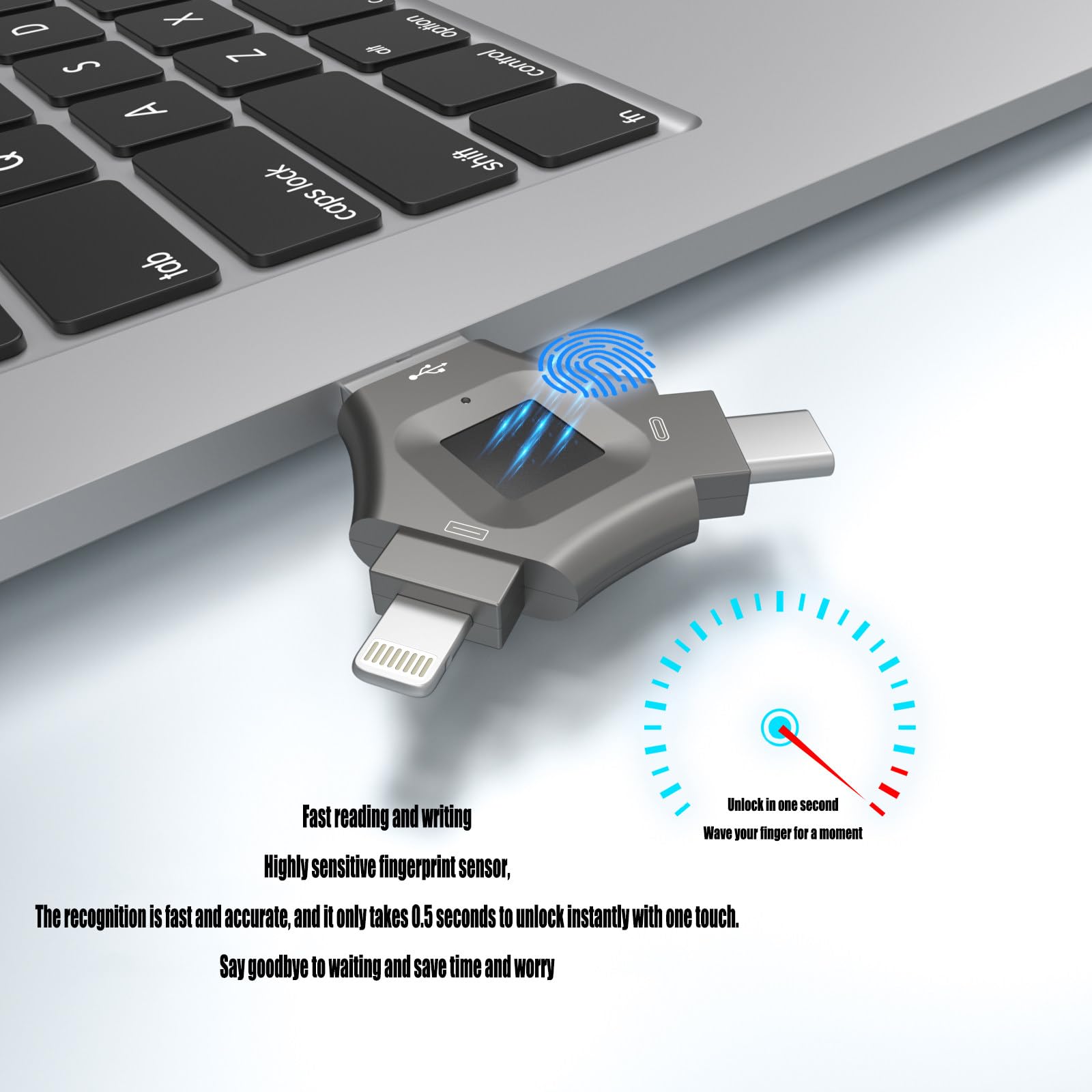 Clé USB 3 en 1 cryptée par Empreinte Digitale, 256 go/512 go, déverrouillage par Empreinte Digitale, pour téléphone Portable,512GB