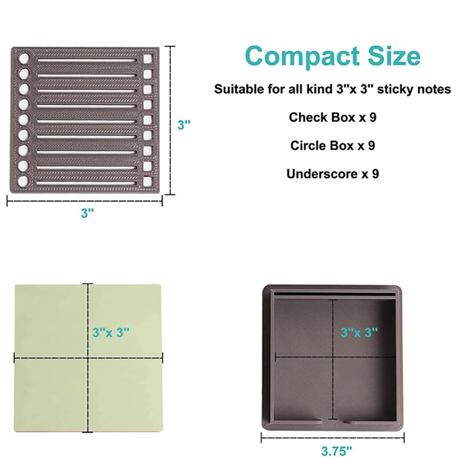 Lot de 12 supports de notes adhésives de bureau (compatible Post-it, distributeur avec pochoir et organiseur de mémo) (gris)