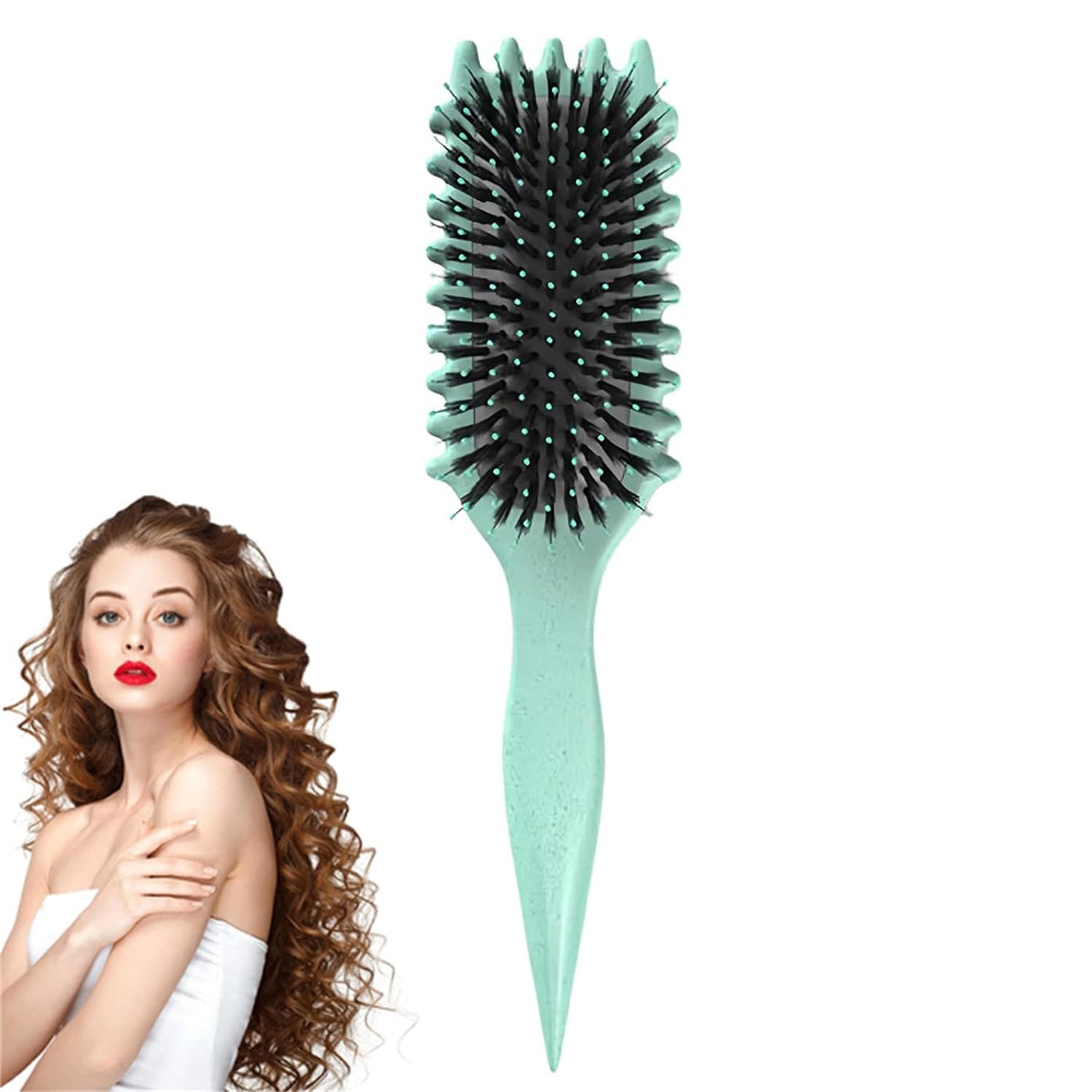 Curl Defining Brush, 2024 Newest Boar Bristle Hair Brush Styling Brush, Curly Hair Brush, Curl Define Styling Brush, Shaping and Defining Curls for Women to Reduce Pulling and Curl Separation (Green)