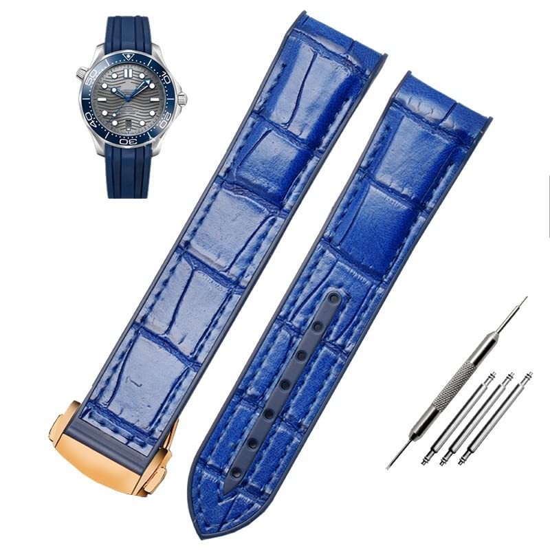 Bracelet étanche pour Omega Seamaster | Cuir et silicone à bout incurvé 20mm avec boucle