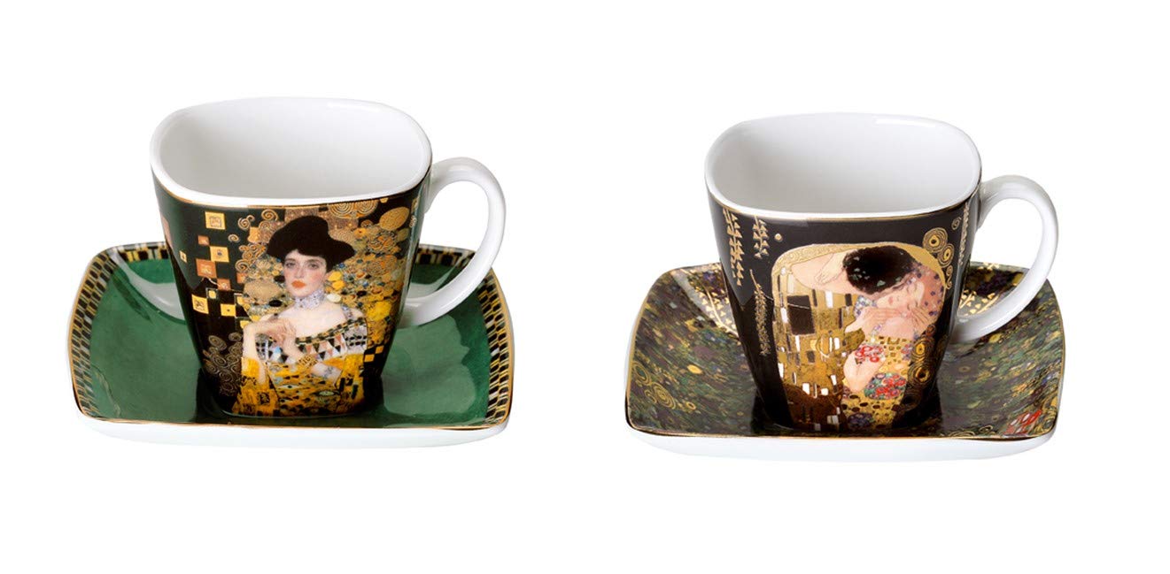 CREAFLOR HOME 2er Set Gustav Klimt Espressotassen Der Kuss Adele Bloch-Bauer Goebel Porzellan