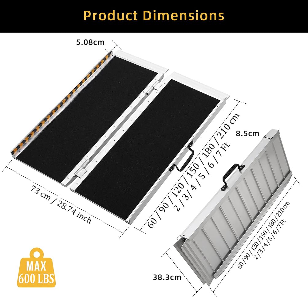 Rampa portátil para Silla de Ruedas Ligera Plegable de Aluminio Antideslizante con Capacidad para 600lb y para Personas con discapacidad para umbrales de Puertas y porches,6Ft
