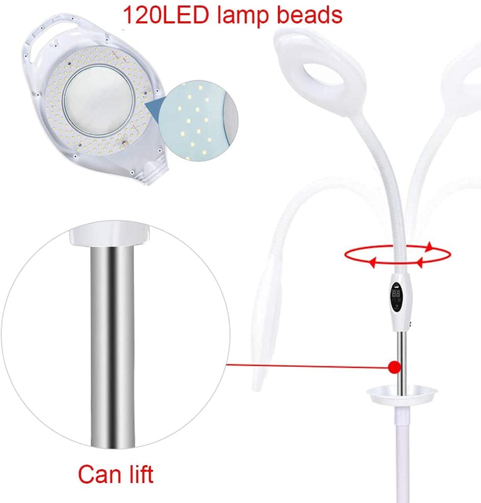 Lampada da terra a LED con ingrandimento, lente d'ingrandimento luminosa a luce diurna in vetro illuminato 16X lente d'ingrandimento con supporto, flessibile regolabile in altezza luce fredd