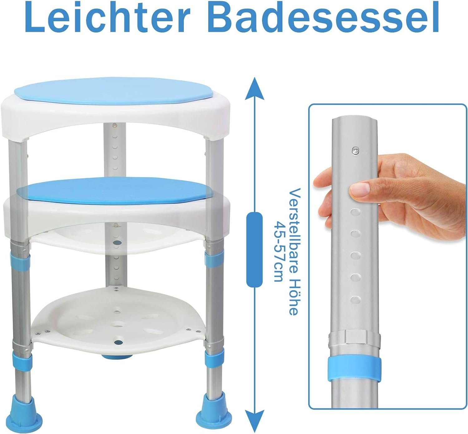 Silla De Ducha Taburete De Ducha Redondo Giratorio De 360 ​​° Asiento De Ducha Antideslizante Banco De Ducha Ajustable Altura Asiento De Banco De Baño Adecuado para Personas Mayores