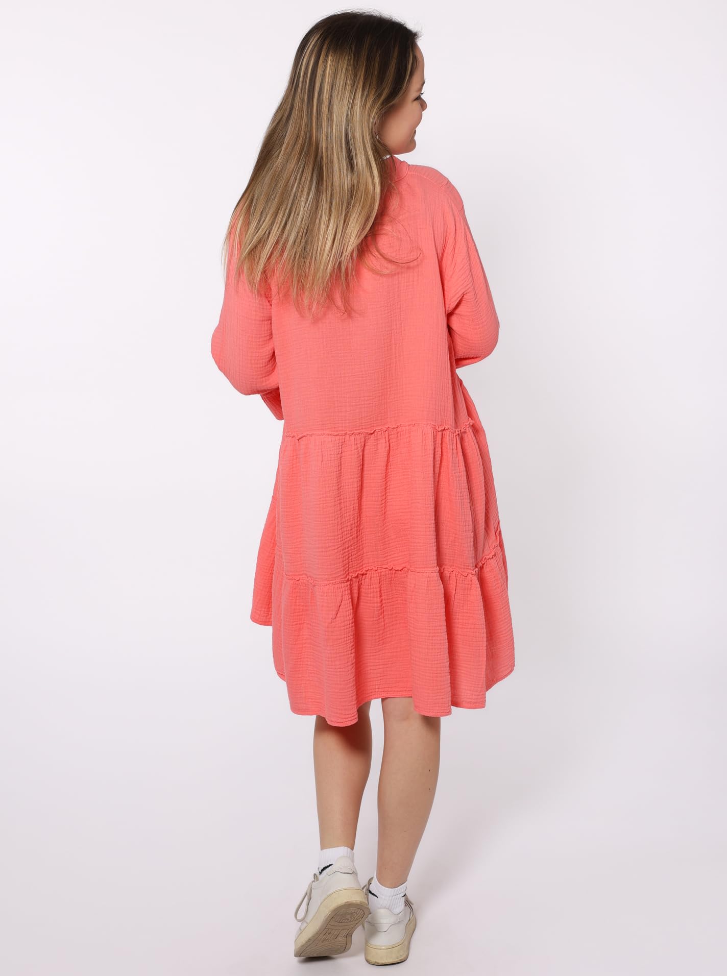 Zwillingsherz Musselin Kleid aus 100% Baumwolle mit V-Ausschnitt – Hochwertige Tunika für Damen Frauen Mädchen - Sommerbluse Freizeitkleid Strandkleid - Locker luftig perfekt für Frühling Sommer
