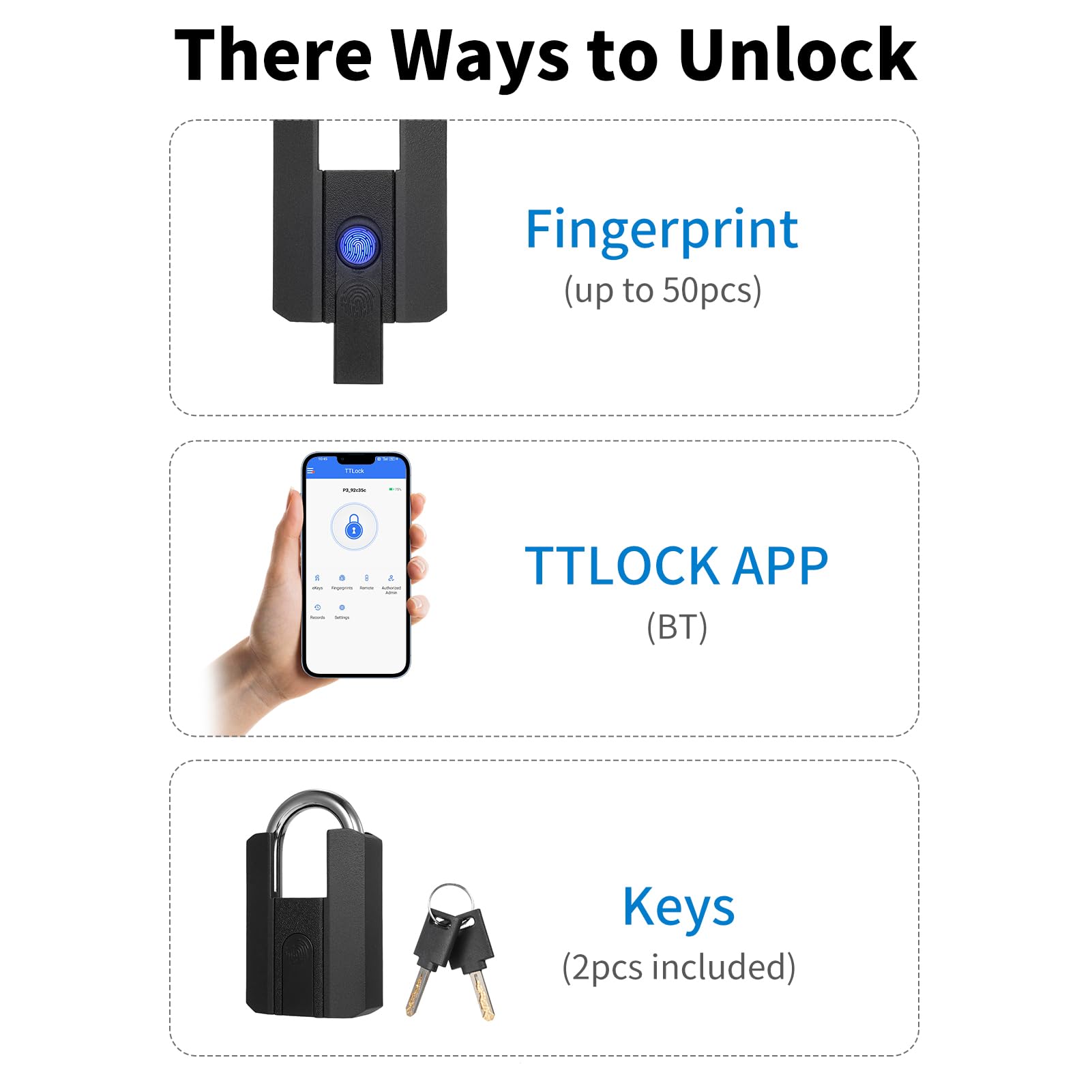 FILFEEL Candado Inteligente Candado de Huella Digital Cerradura de Seguridad Resistente con Aplicación BT Recargable para Puerta Exterior Almacén Valla Patio Patio Trasero Furgoneta