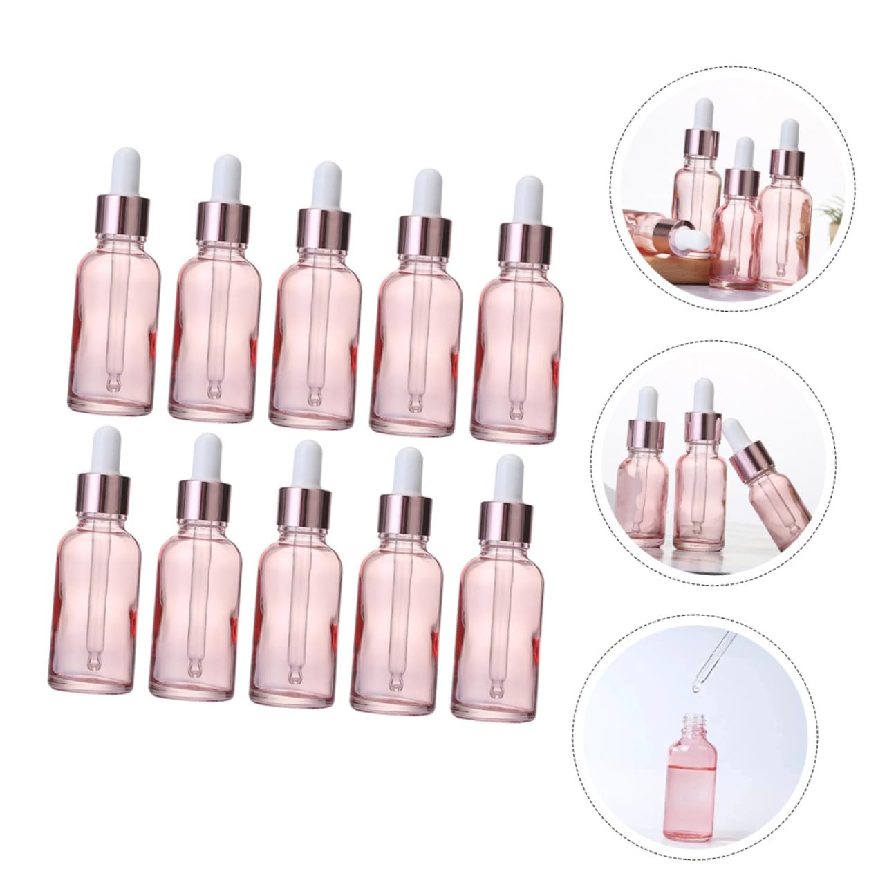 Gatuida 30 pezzi Bottiglie Contagocce in Vetro Rosa Portatile per Essenziali Contenitori per Viaggio con Tappo Antigoccia Ricaricabili per Aromaterapia e Cosmetici