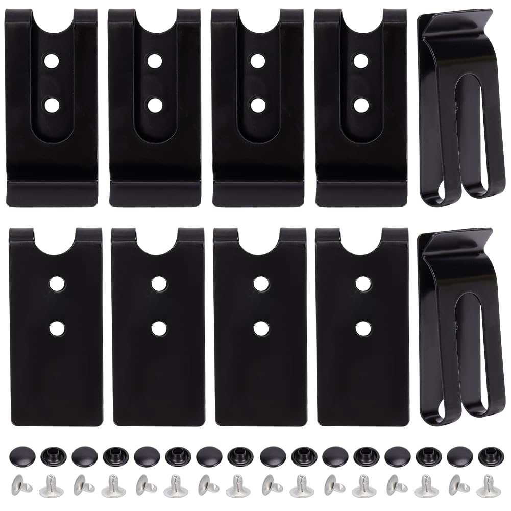 CALFOVERA 10Pcs Holster Sheath Belt Clip 54 x 25mm Metal Black Mini Double Holes Buckle Spring Hook Belts Clips Clasp with 10 Pairs Rivets for Wallets Bags Pouches Leather DIY Craft
