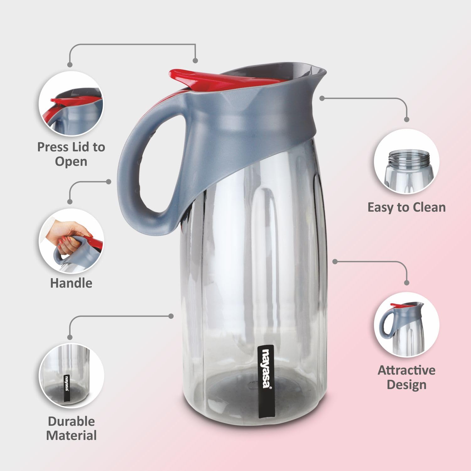 Nayasa Aviator Pitcher - 1650ml Leak-Proof & BPA Free -4