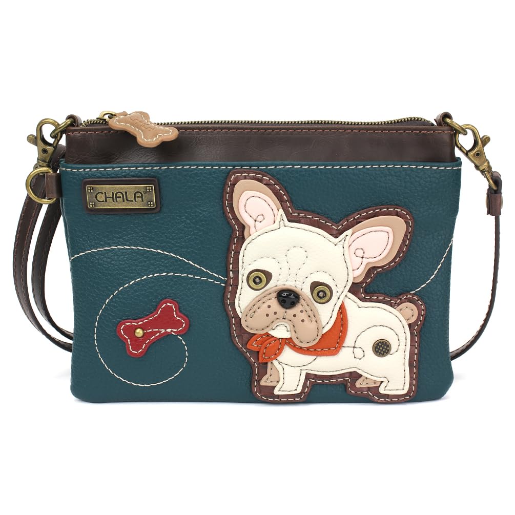 CHALA Mini Crossbody/Purse with Convertible Strap Stylish, Compact, Versatile - French Bulldog - turquoise