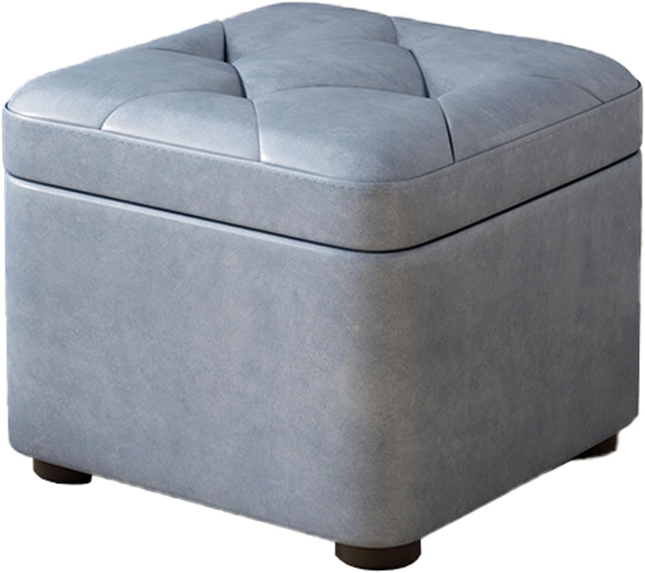 Storage Ottoman Bench for Bedroom, PU Leather Foot Stool with Storage Upholstered Footstool with Button Tufted, Luxury Shoe Bench End of Bed Bench for Bedroom, Living Room, Entryway, 32x32x23cm, Blue