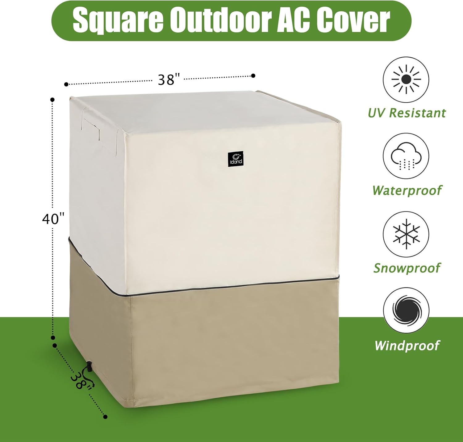 Air Conditioner Cover for Outside Units with Upgraded Waterproof Fabric, Durable 600D AC Cover for Outdoor Air Conditioner Protection, Fits up to 38W x 38D x 40H Inch Beige