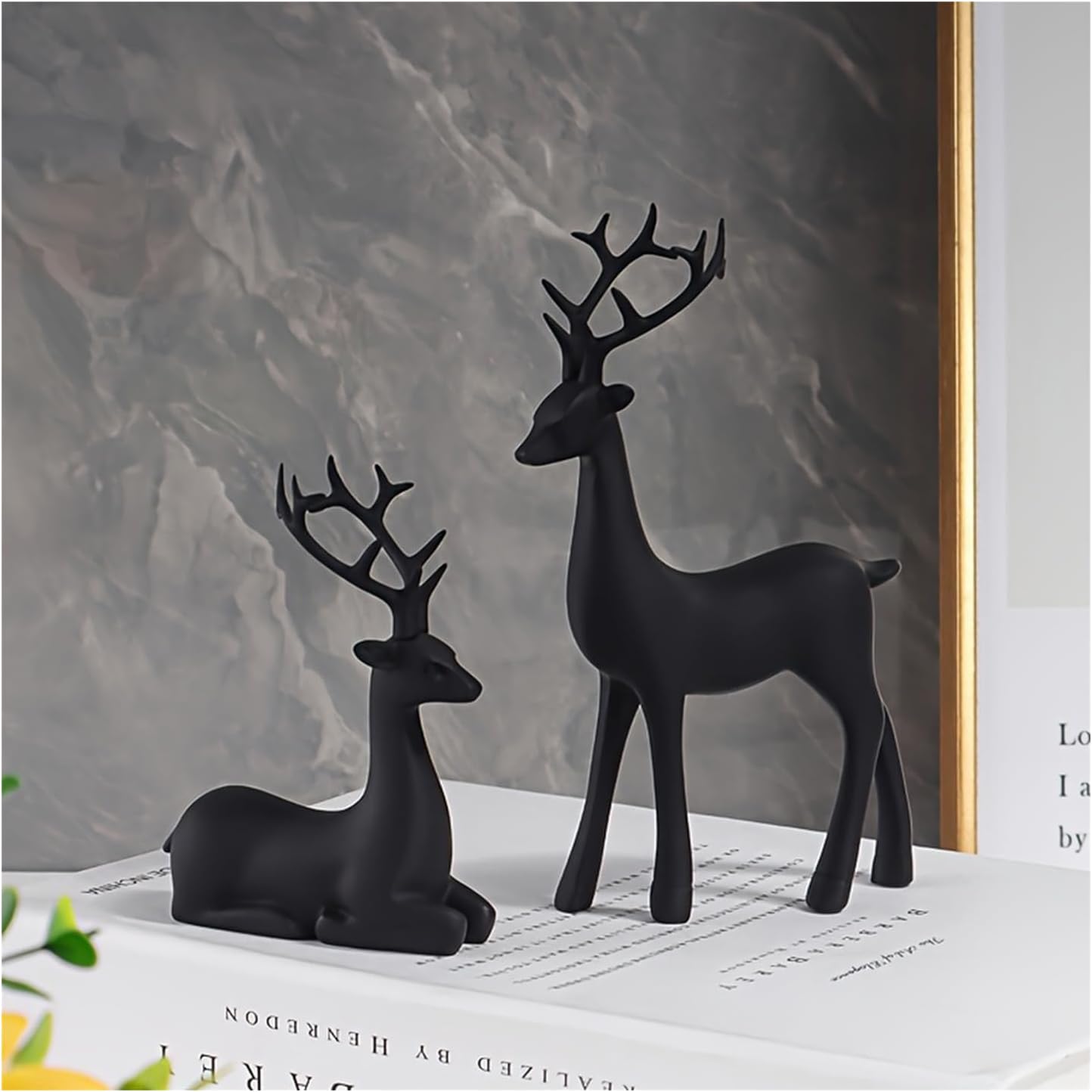 CocMouse 2pcs Black Reindeer Christmas Decoration Resin Figurines Deer Statues Elk Sculpture Deer Ornaments for Home Office (Black, 2pcs)