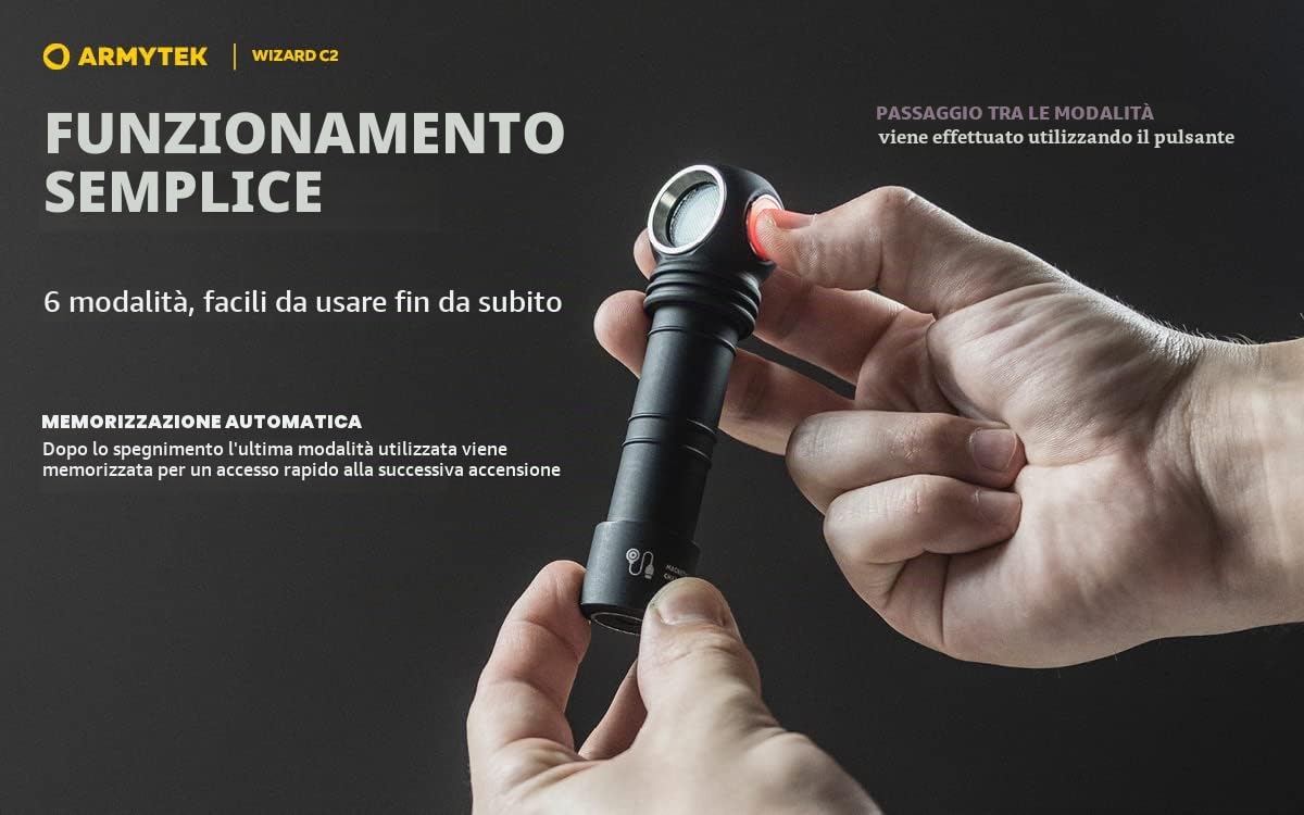 Armytek Nuova torcia frontale Wizard C2 v4 bianco caldo 1120 lumen LED torcia magnetica USB ricaricabile, nero