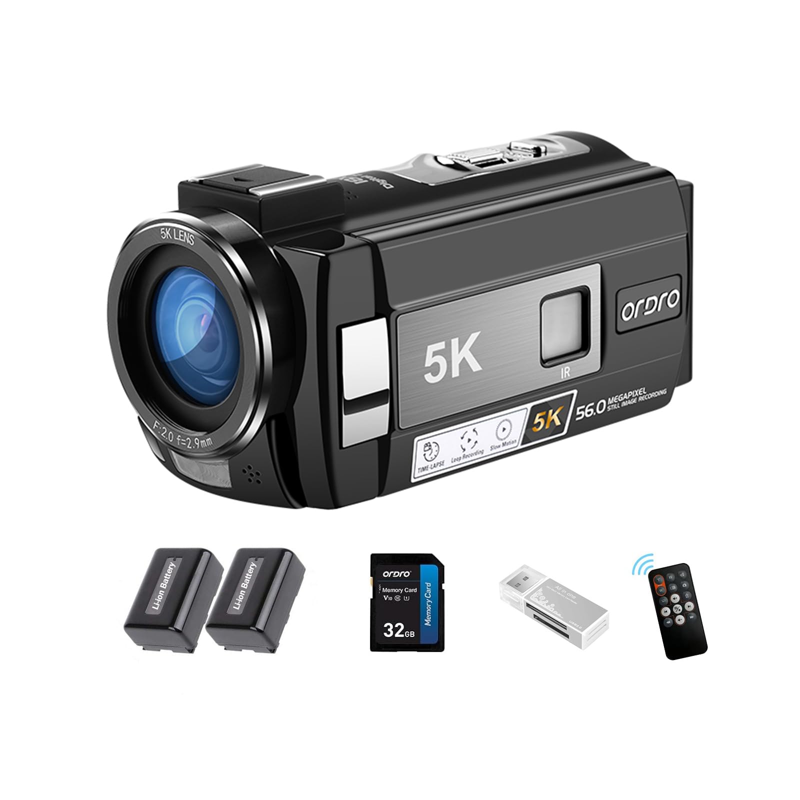 ORDRO AE20 5K Videocamera Visione Notturna per YouTube e Viaggi - Digitale con Grandangolo 95°, Modalità WDR, Stabilizzatore EIS