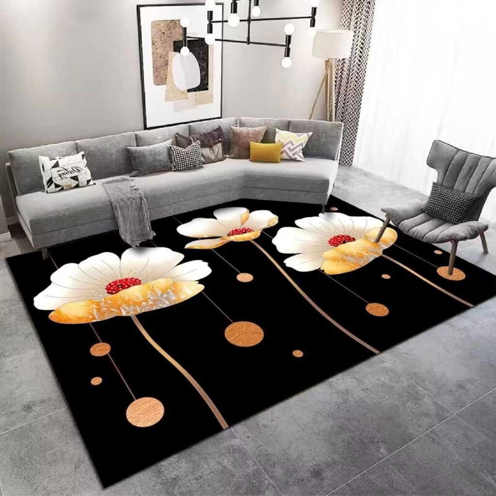 Tapis noir anti fatigue pour grand salon moderne et terrasse d'ete