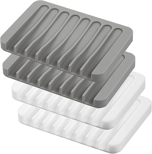 Jaboneras autodrenantes, 4 piezas de silicona para jabón, escurridor de cascada para baño, prolonga la vida útil del jabón, mantiene las barras de