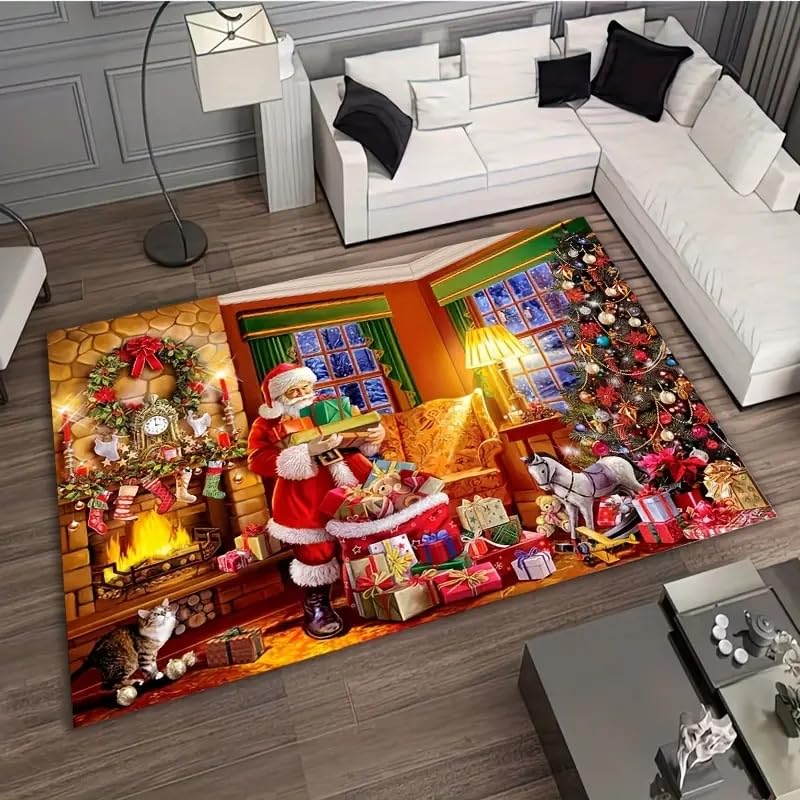 Generisch Alfombra de Navidad, alfombra roja para baño, decoración navideña, pasillo, salón, cocina, baño (3, 120 x 160 cm)