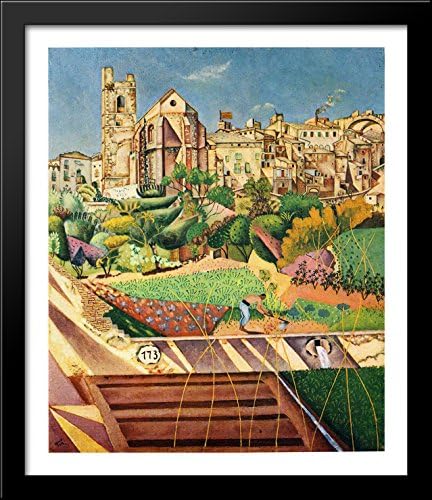 Montroig, la iglesia y el Pueblo 28x32 Large Black Wood Framed Print Art by Joan Miro